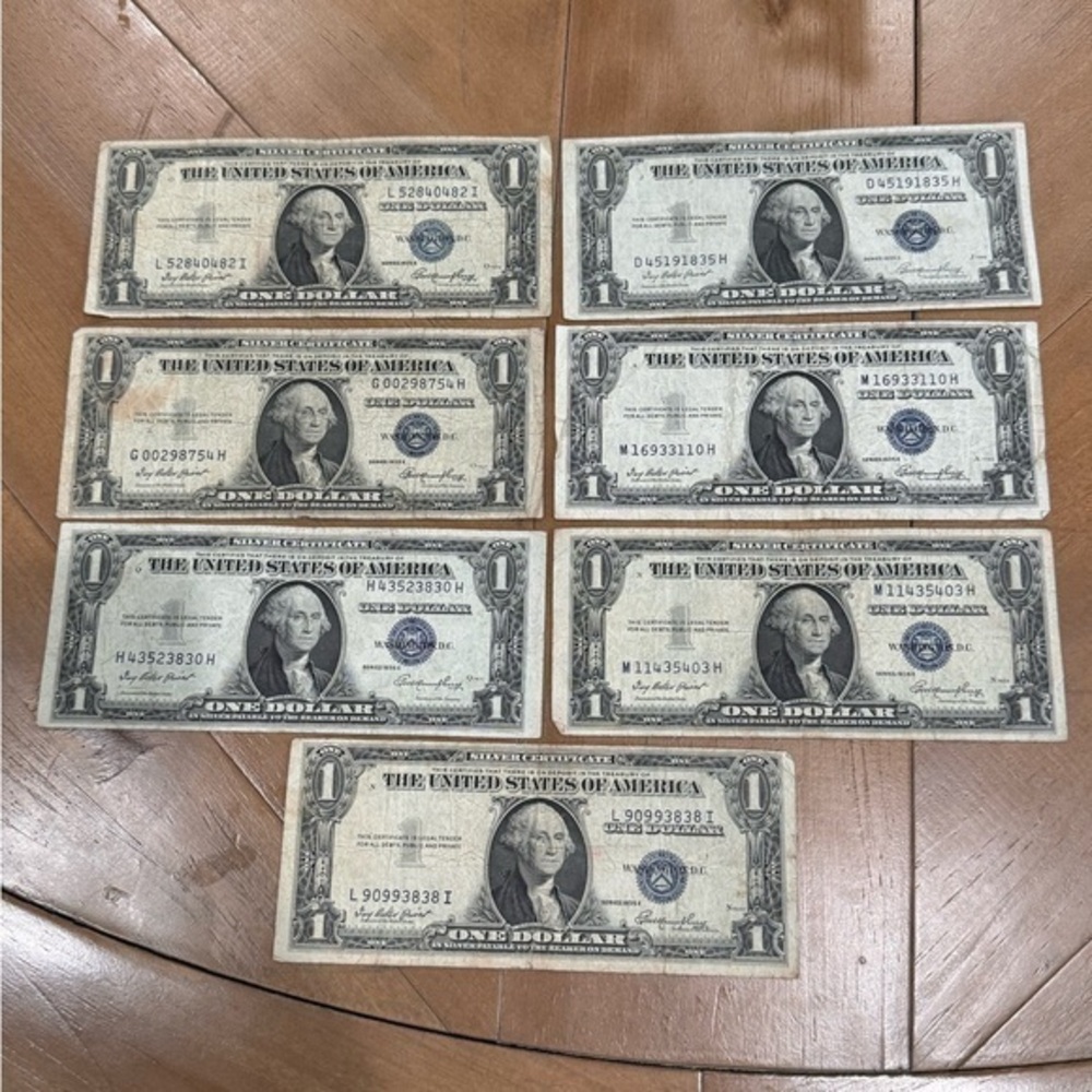 1935E One Dollar Silver Certificate lot of 7